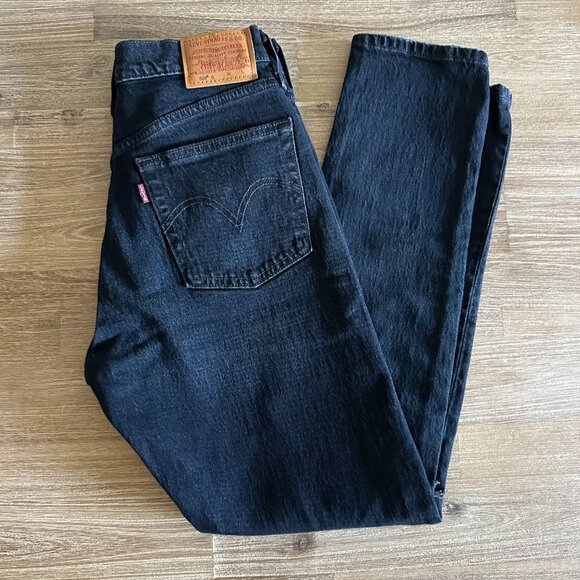 Levi's 501 Skinny Black Denim Jeans Size 26 with Distressed Knees High R… - Picture 1 of 15
